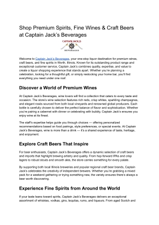 Shop Premium Spirits, Fine Wines & Craft Beers at Captain Jack’s Beverages