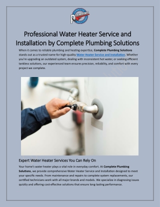 Water Heater Service and Installation by Complete Plumbing Solutions