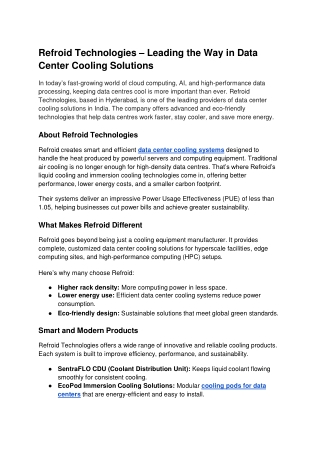 Refroid Technologies – Leading the Way in Data Center Cooling Solutions