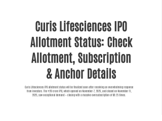Curis Lifesciences IPO Allotment Status: Check Allotment, Subscription & Anchor Details