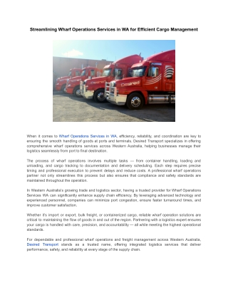 Streamlining Wharf Operations Services in WA for Efficient Cargo Management