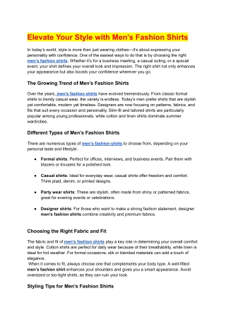 Elevate Your Style with Men’s Fashion Shirts