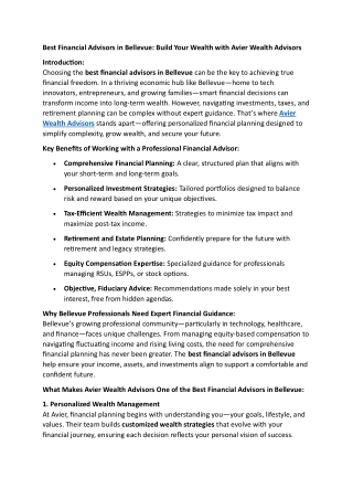 Best Financial Advisors in Bellevue | Avier Wealth Advisors