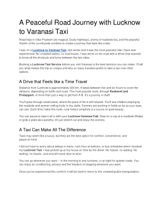 A Peaceful Road Journey with Lucknow to Varanasi Taxi
