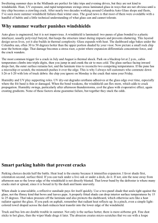 Columbia Auto Glass: Summer Care Tips to Prevent Cracks