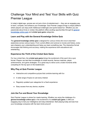 Challenge Your Mind and Test Your Skills with Quiz Premier League
