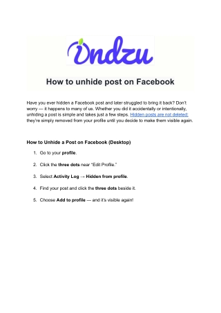 How to unhide post on Facebook
