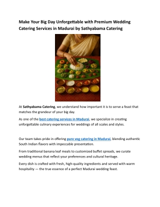 Make Your Big Day Unforgettable with Premium Wedding Catering Services in Madurai by Sathyabama Catering