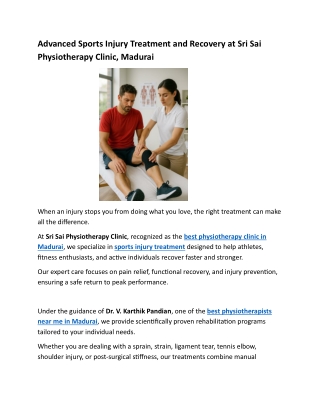 Advanced Sports Injury Treatment and Recovery at Sri Sai Physiotherapy Clinic