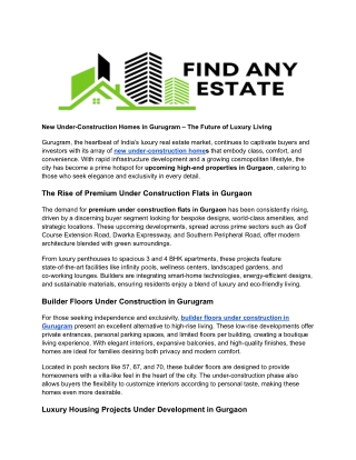 New Under-Construction Homes in Gurugram – The Future of Luxury Living