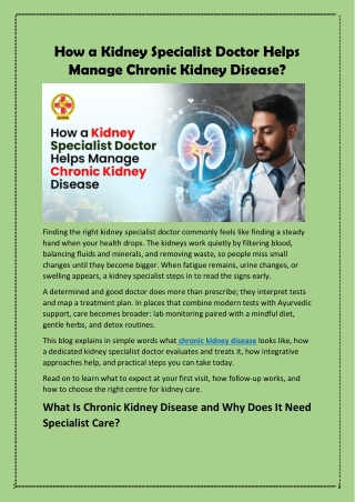 How a Kidney Specialist Doctor Helps Manage Chronic Kidney Disease