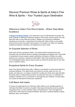 Discover Premium Wines & Spirits at Addy’s Fine Wine & Spirits – Your Trusted L