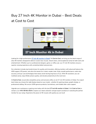 Buy 27 Inch 4K Monitor in Dubai – Best Deals at Cost to Cost