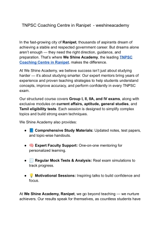 Dream. Prepare. Shine. – Your TNPSC Journey Starts at We Shine Academy, Ranipet!