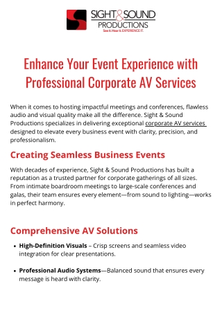 Corporate AV Services  Sight & Sound Productions