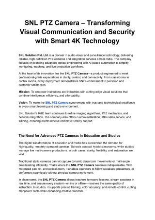 SNL PTZ Camera – Transforming Visual Communication and Security with Smart 4K Technology