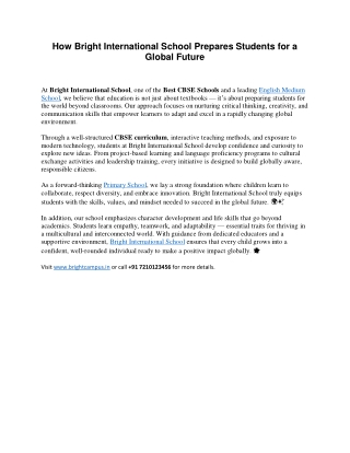 How Bright International School Prepares Students for a Global Future