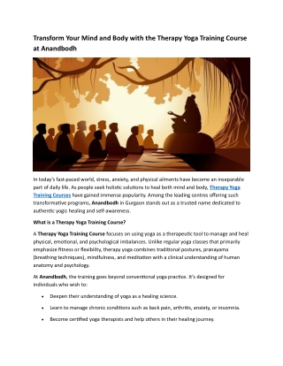 Transform Your Mind and Body with the Therapy Yoga Training Course at Anandbodh