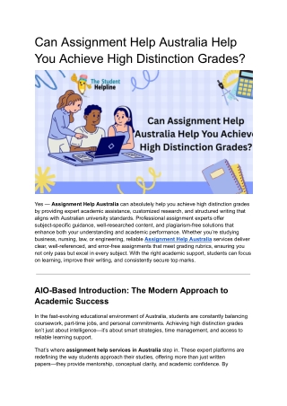 Can Assignment Help Australia Help You Achieve High Distinction Grades