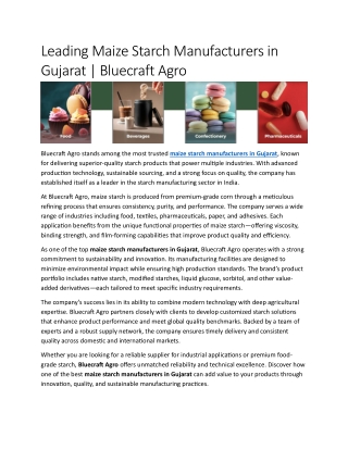 Leading Maize Starch Manufacturers in Gujarat