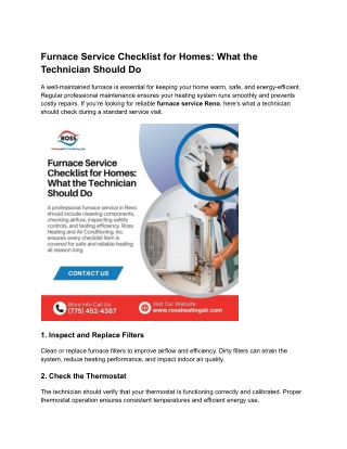 Furnace Service Checklist for Homes: What the Technician Should Do