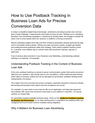 How to Use Postback Tracking in Business Loan Ads for Precise Conversion Data