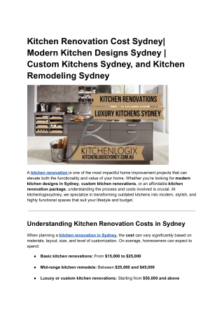 Kitchen Renovation Cost Sydney_ Modern Kitchen Designs Sydney _ Custom Kitchens Sydney, and Kitchen Remodeling Sydney