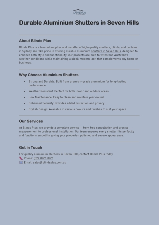 Durable Aluminium Shutters in Seven Hills