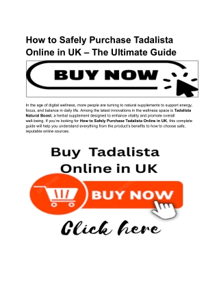 How to Safely Purchase Tadalista Online in UK – The Ultimate Guide
