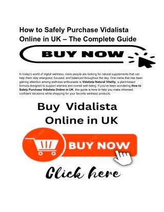 How to Safely Purchase Vidalista Online in UK – The Complete Guide