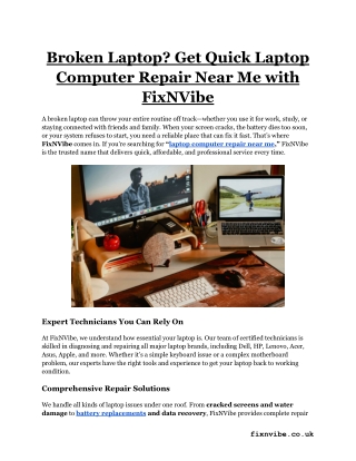 Broken Laptop_ Get Quick Laptop Computer Repair Near Me with FixNVibe