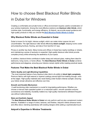 How to choose Best Blackout Roller Blinds in Dubai for Windows