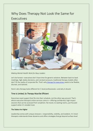 Why Does Therapy Not Look the Same for Executives