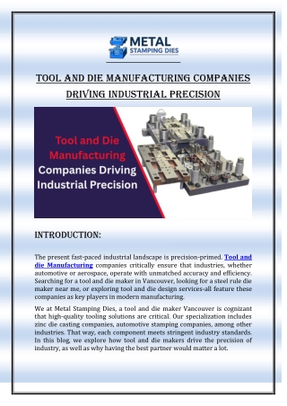 Tool And Die Manufacturing Companies Driving Industrial Precision