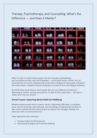 Therapy, Psychotherapy, and Counselling What’s the Difference — and Does It Matter