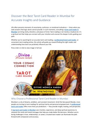 Discover the Best Tarot Card Reader in Mumbai for Accurate Insights and Guidance