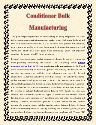 Conditioner Bulk Manufacturing