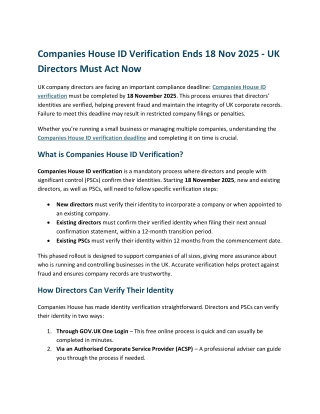 Companies House ID Verification Ends 18 Nov 2025