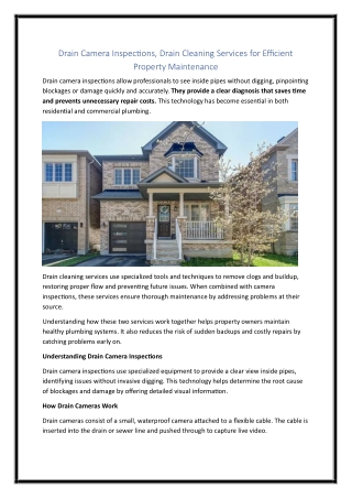 drain camera inspections,drain cleaning services-Done