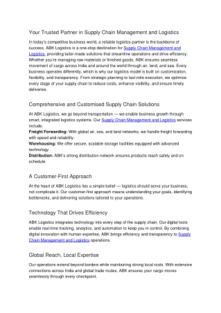 Supply Chain Management and Logistics: ABK Experts