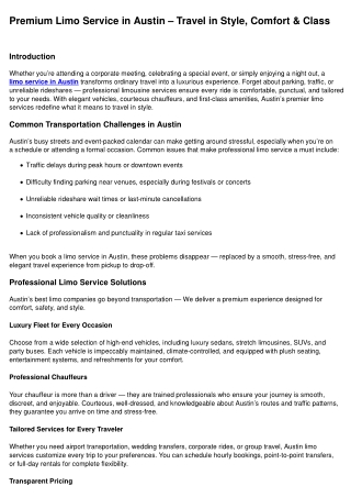 Premium Limo Service in Austin – Travel in Style, Comfort & Class