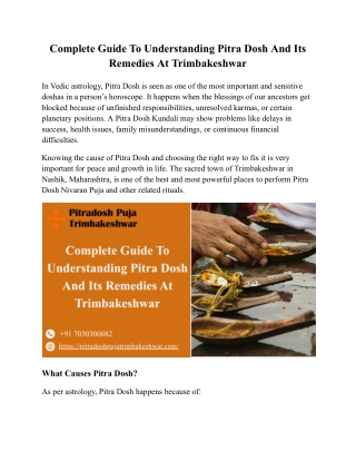 Complete Guide To Understanding Pitra Dosh And Its Remedies At Trimbakeshwar