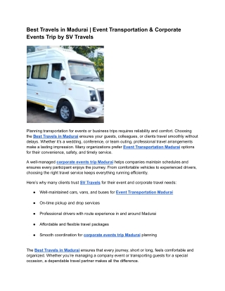 Best Travels in Madurai | Event Transportation & Corporate Events Trip by SV Tra