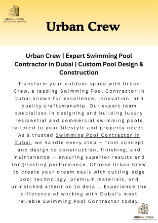 Swimming Pool Contractor in Dubai