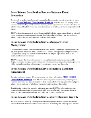 IMCWire Press Release Distribution Services Backed By Proven Performance