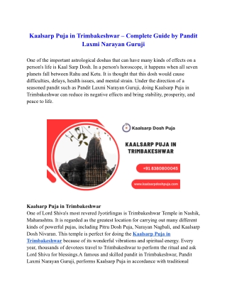 Kaalsarp Puja in Trimbakeshwar – Complete Guide by Pandit Laxmi Narayan Guruji