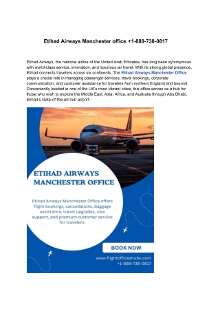 Etihad Airways Manchester office  1-888-738-0817