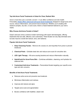 Best Anti-Acne Facial Treatments in Dubai | Clear & Glowing Skin