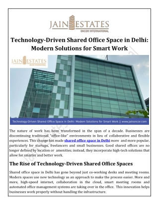 Technology-Driven Shared Office Space in Delhi: Modern Solutions for Smart Work