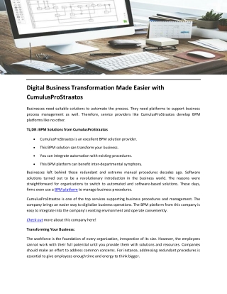 Digital Business Transformation Made Easier with CumulusProStraatos